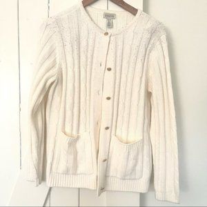 VINTAGE cream gold button down cable knit cardigan small